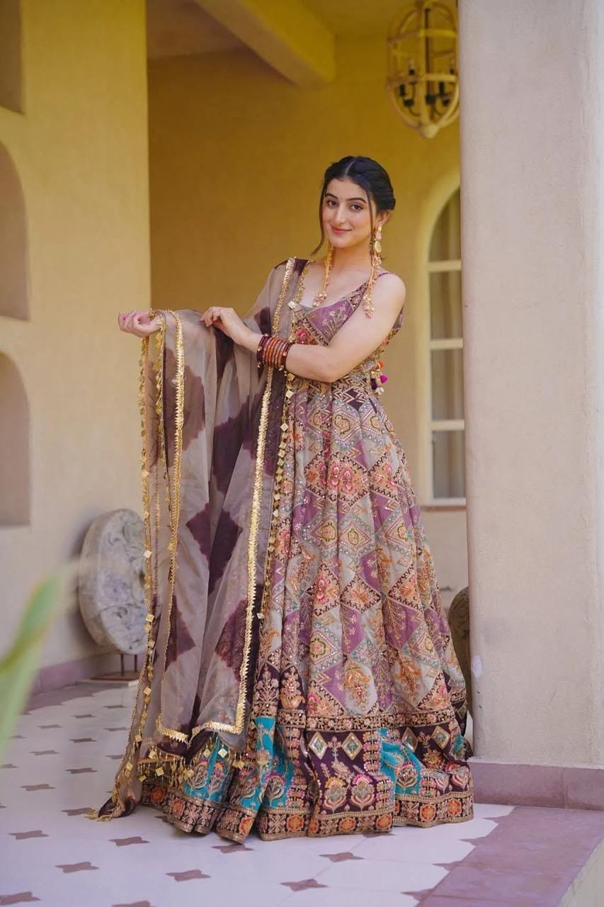 Digital Printed Jimmy Organza Silk Anarkali Salwar Set